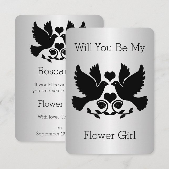 Dove Black And Silver Flower Girl Request Invitation (Front/Back)