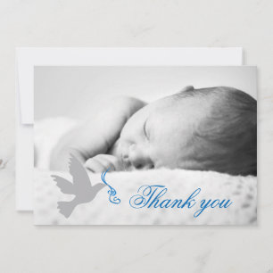 Dove blue boys baptism photo thank you card