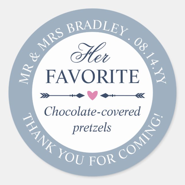 Dove Blue Heart Arrows Her Favourite Wedding Favou Classic Round Sticker (Front)