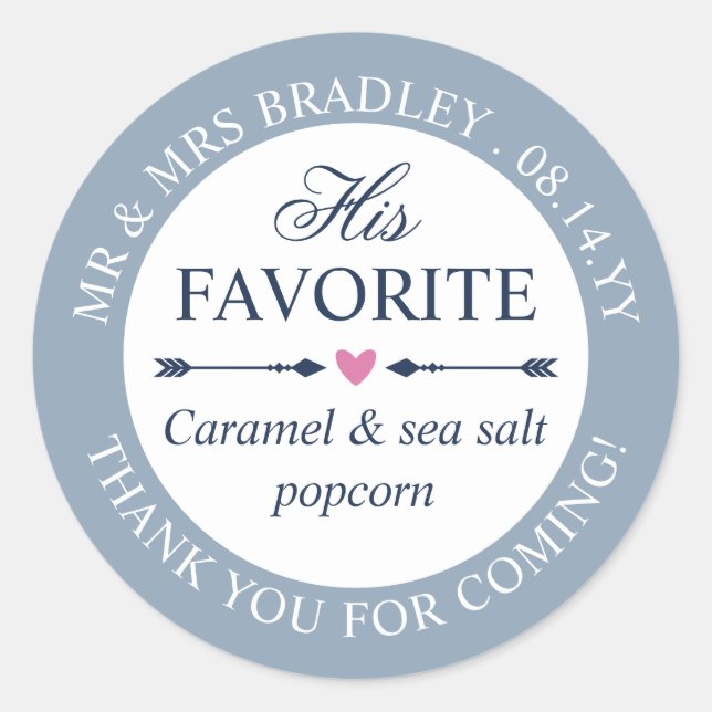 Dove Blue Heart Arrows His Favourite Wedding Favou Classic Round Sticker (Front)