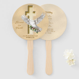 Dove Cross Faux Foil Wedding Program Hand Fan