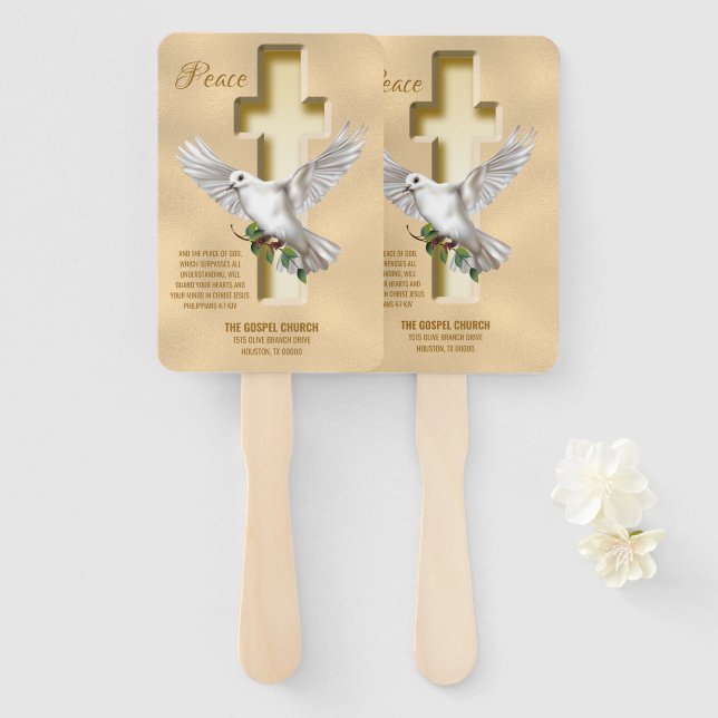 Dove Cross Personalized Scripture Verse Church Hand Fan (Front and Back)