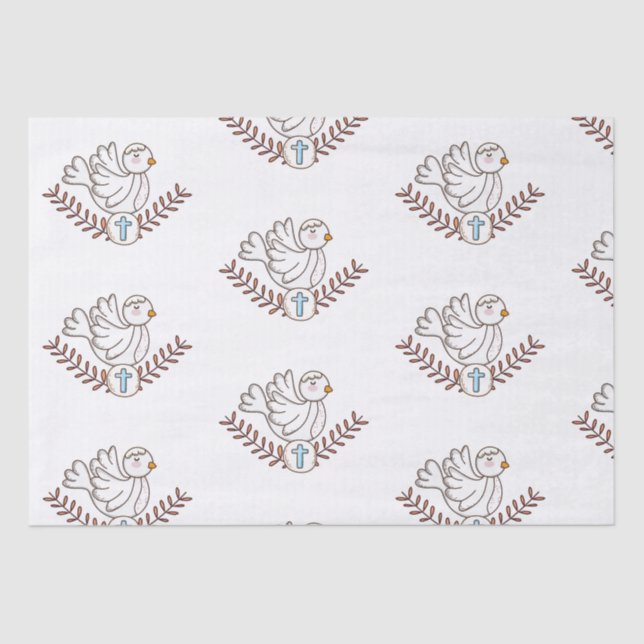 Dove Cross Religious Baptism Christening Tissue Paper (Front)