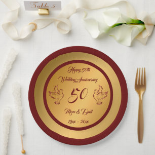 Dove Customize Happy Gold 50th Anniversary Paper Plate