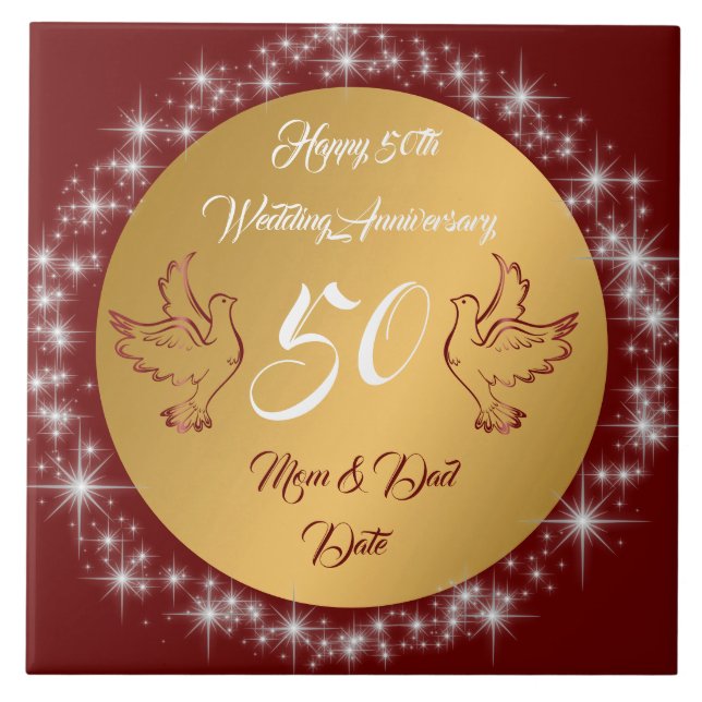 Dove Customize Happy Gold 50th Anniversary Tile (Front)
