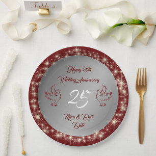 Dove Customize Happy Silver 25th Anniversary Paper Plate