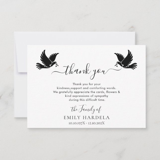 Dove Elegant Funeral Thanks Card (Front)