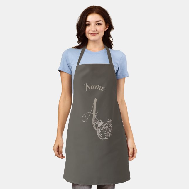 Dove Elegant Monogram Initial A Brown Name Apron (Worn)