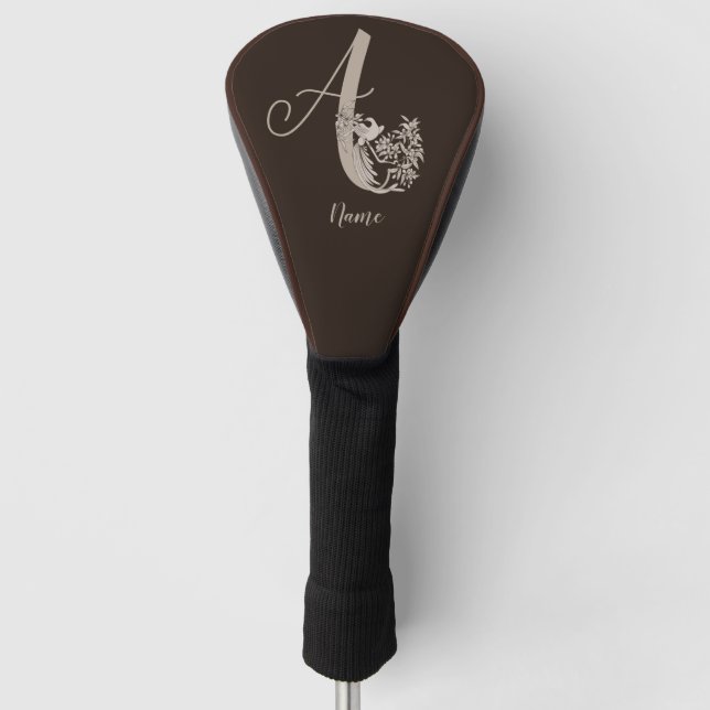 Dove Elegant Monogram Initial A Personalized Golf Head Cover (Front)