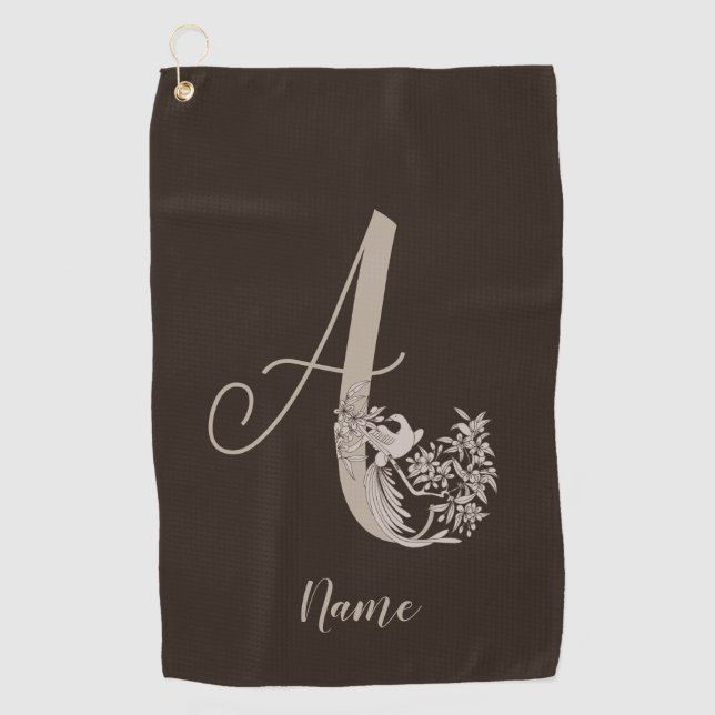 Dove Elegant Monogram Initial A Personalized Golf Towel (Front)