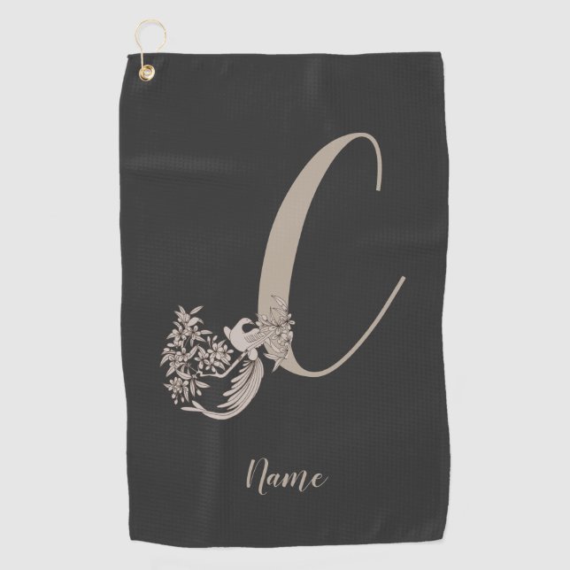 Dove Elegant Monogram Initial C Personalized Golf Towel (Front)