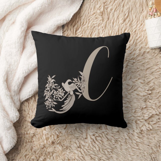 Dove Elegant Monogram Initial C  Throw Pillow (Blanket)