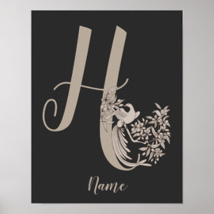 Dove Elegant Monogram Initial H Personalized Poster