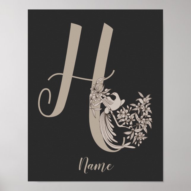 Dove Elegant Monogram Initial H Personalized Poster (Front)