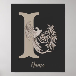 Dove Elegant Monogram Initial I Personalized Poster