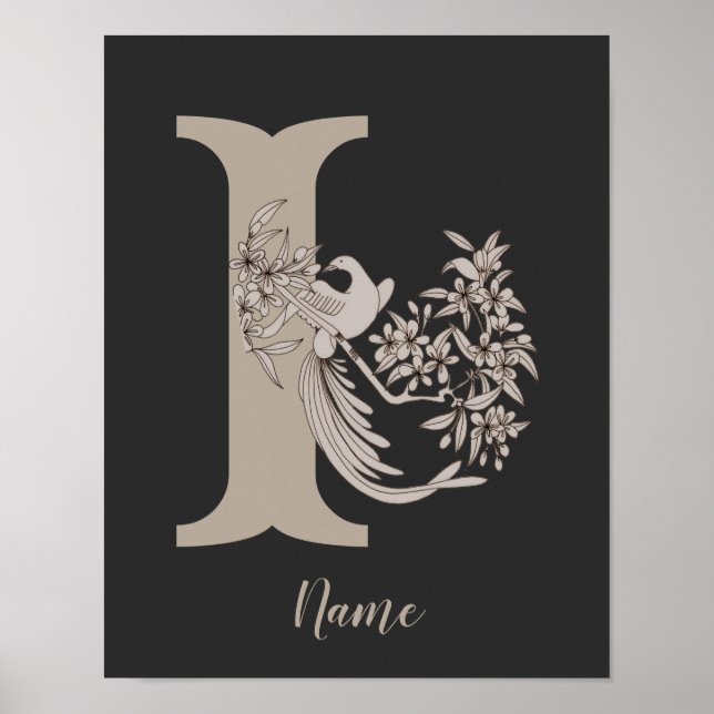 Dove Elegant Monogram Initial I Personalized Poster (Front)