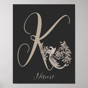 Dove Elegant Monogram Initial K Personalized Poster