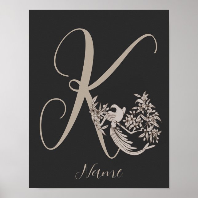 Dove Elegant Monogram Initial K Personalized Poster (Front)