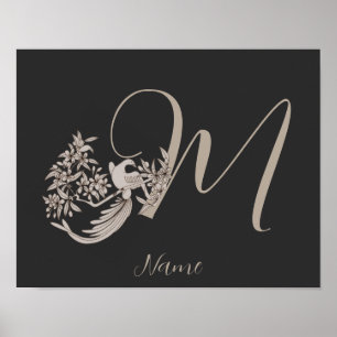 Dove Elegant Monogram Initial M Personalized Poster