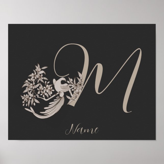 Dove Elegant Monogram Initial M Personalized Poster (Front)