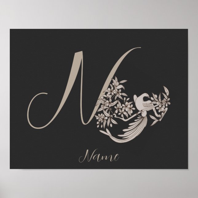Dove Elegant Monogram Initial N Personalized Poster (Front)