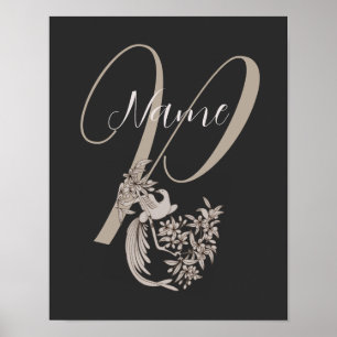 Dove Elegant Monogram Initial P Personalized Poster