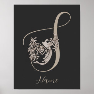 Dove Elegant Monogram Initial S Personalized Poster