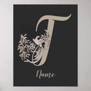 Dove Elegant Monogram Initial T Personalized Poster