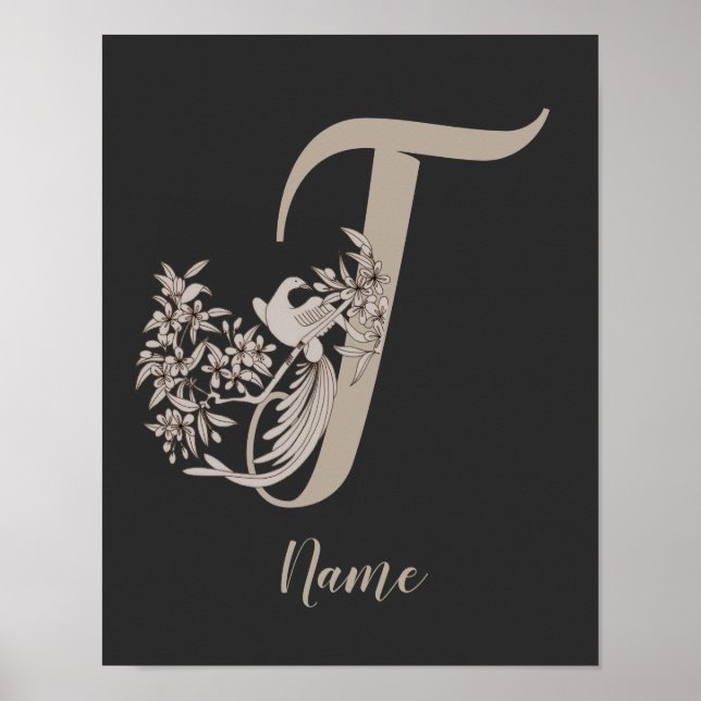 Dove Elegant Monogram Initial T Personalized Poster (Front)