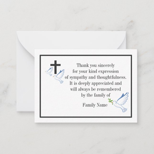 Dove Et Croix Après Les Funérailles Merci Cartes (Devant)