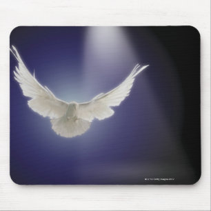 Dove flying through beam of light mouse pad