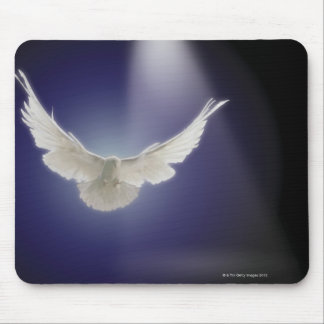 Dove flying through beam of light mouse pad