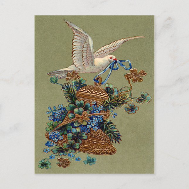Dove Forget Me Not Four Leaf Clover Bell Evergreen Postcard (Front)