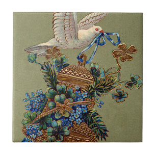 Dove Forget Me Not Four Leaf Clover Bell Evergreen Tile