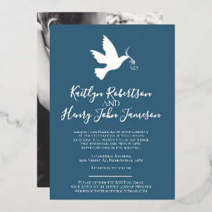 Dove gold blue grey simple wedding custom photo