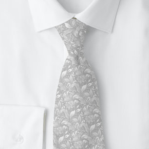 Dove Grey Botanical Batik Tie