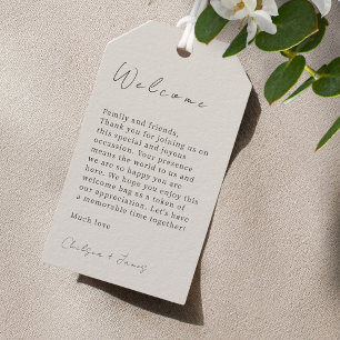 Dove Grey   Chic Script Wedding Welcome Gift Tag