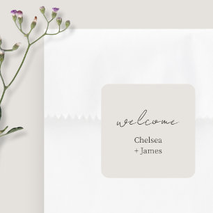 Dove Grey   Chic Script Welcome Wedding Square Sticker