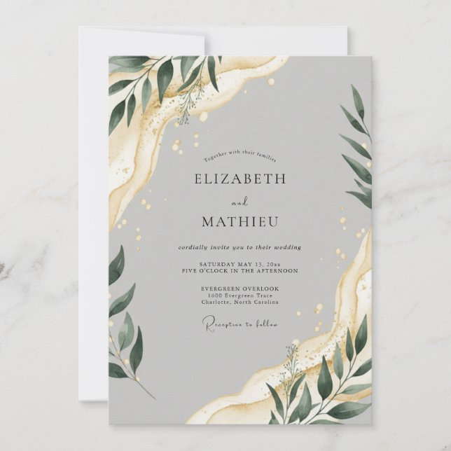 Dove Grey Ethereal Foliage Wedding Invitation (Front)