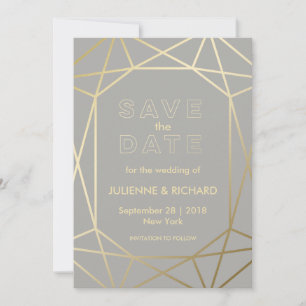 Dove Grey & Gold Geometric Wedding Save the Date