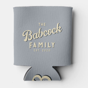 Dove Grey Retro Family Name & Year Can Cooler