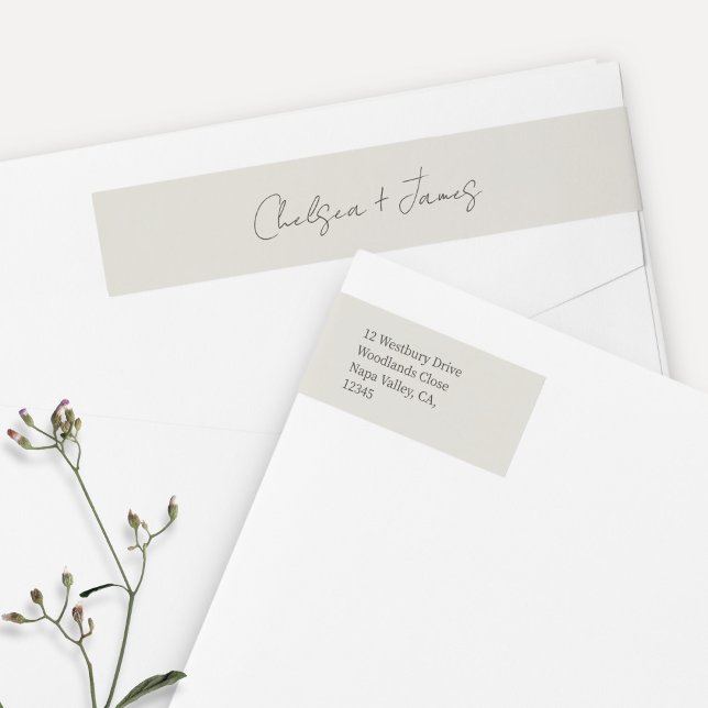Dove Grey | Script Welcome Wedding Address Wrap Around Label (Creator Uploaded)
