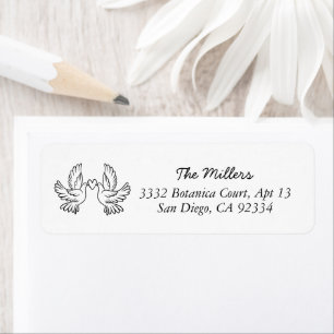 Dove Hearts Line Drawn Black & White Address