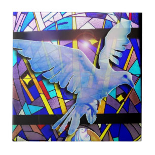 Dove Holy Spirit Peace comforter stained glass win Tile