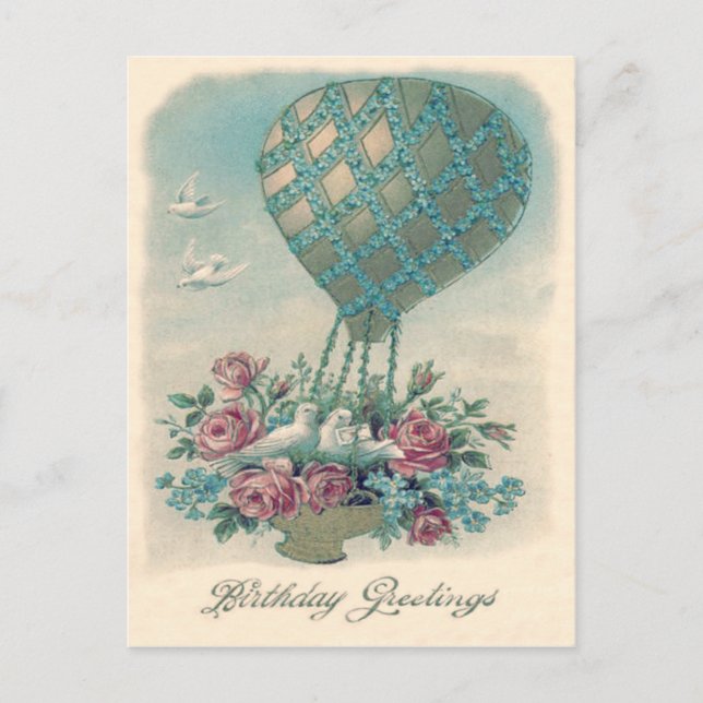 Dove Hot Air Balloon Rose Forget-Me-Not Postcard (Front)