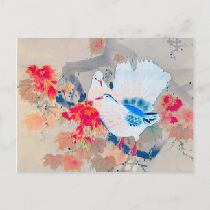 Dove in Autumn Leaves, Watanabe Seitei Postcard