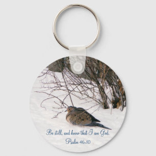 Dove in the Snow Scripture Keychain