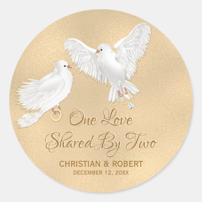 Dove Love Birds Faux Foil Wedding Classic Round Sticker (Front)