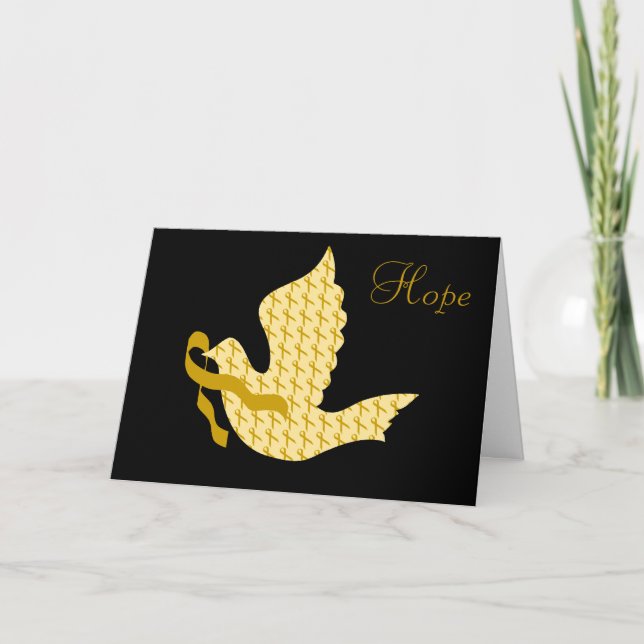 Dove of Hope Gold Ribbon - Childhood Cancer Holiday Card (Front)
