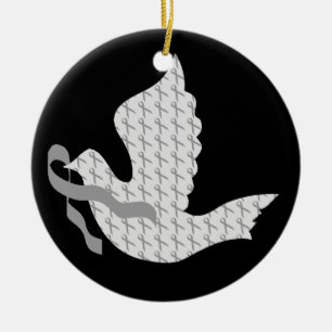 Dove of Hope Grey Ribbon Brain Cancer Tumour Ceramic Ornament